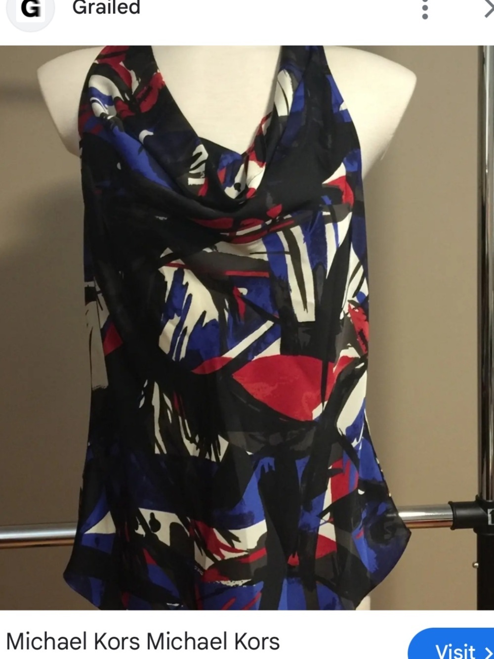 Michael Kors Women’s Abstract Print Cowl Neck Halter Top - Black/Blue/Red S/P